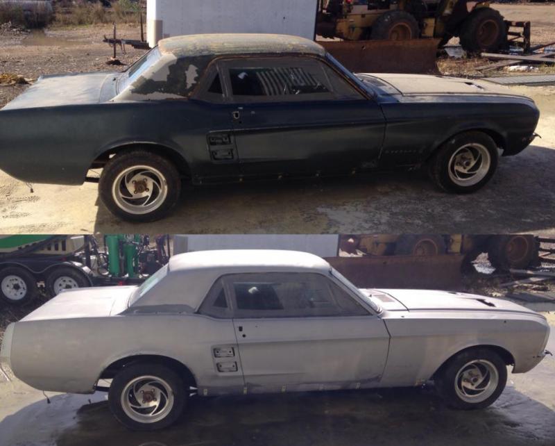 classic car before and after dustless blasting