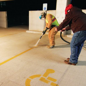 parking stripe removal by dusstless blasting direct